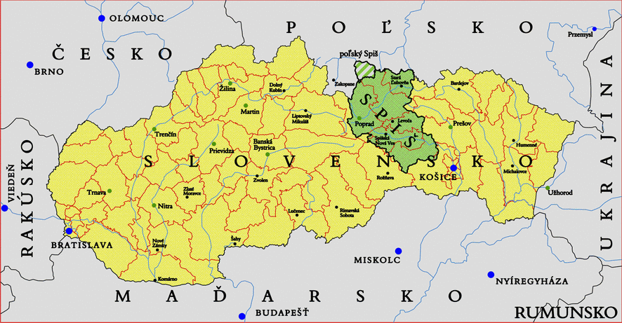 Położenie Spiszu na mapie. Źródło: Autorstwa Kristo, CC BY-SA 3.0, https://commons.wikimedia.org/w/index.php?curid=838627